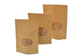 DOY-PACK KRAFT BAGS WITH OVAL WINDOW